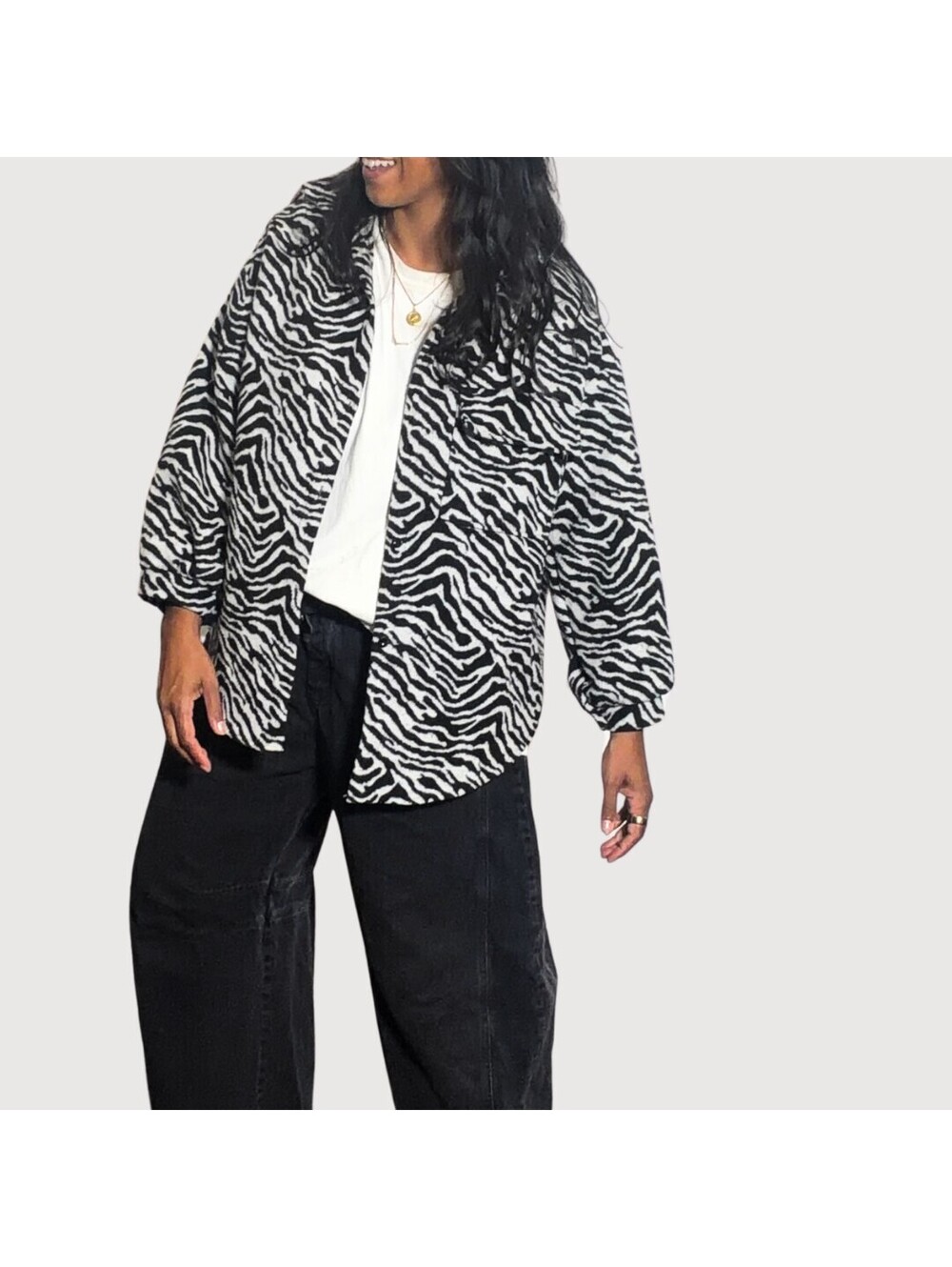 Beulah Style Zebra Oversized Shirt Jacket Black White M/L